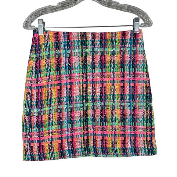 MARCS Size 6‎ Hot Neon Pink Teal Tweed Mini Skirt - Picture 1 of 4